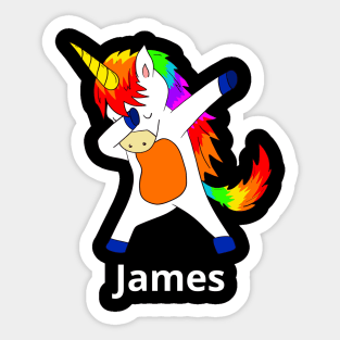 James Dabbing Unicorn First Name Personalized Sticker